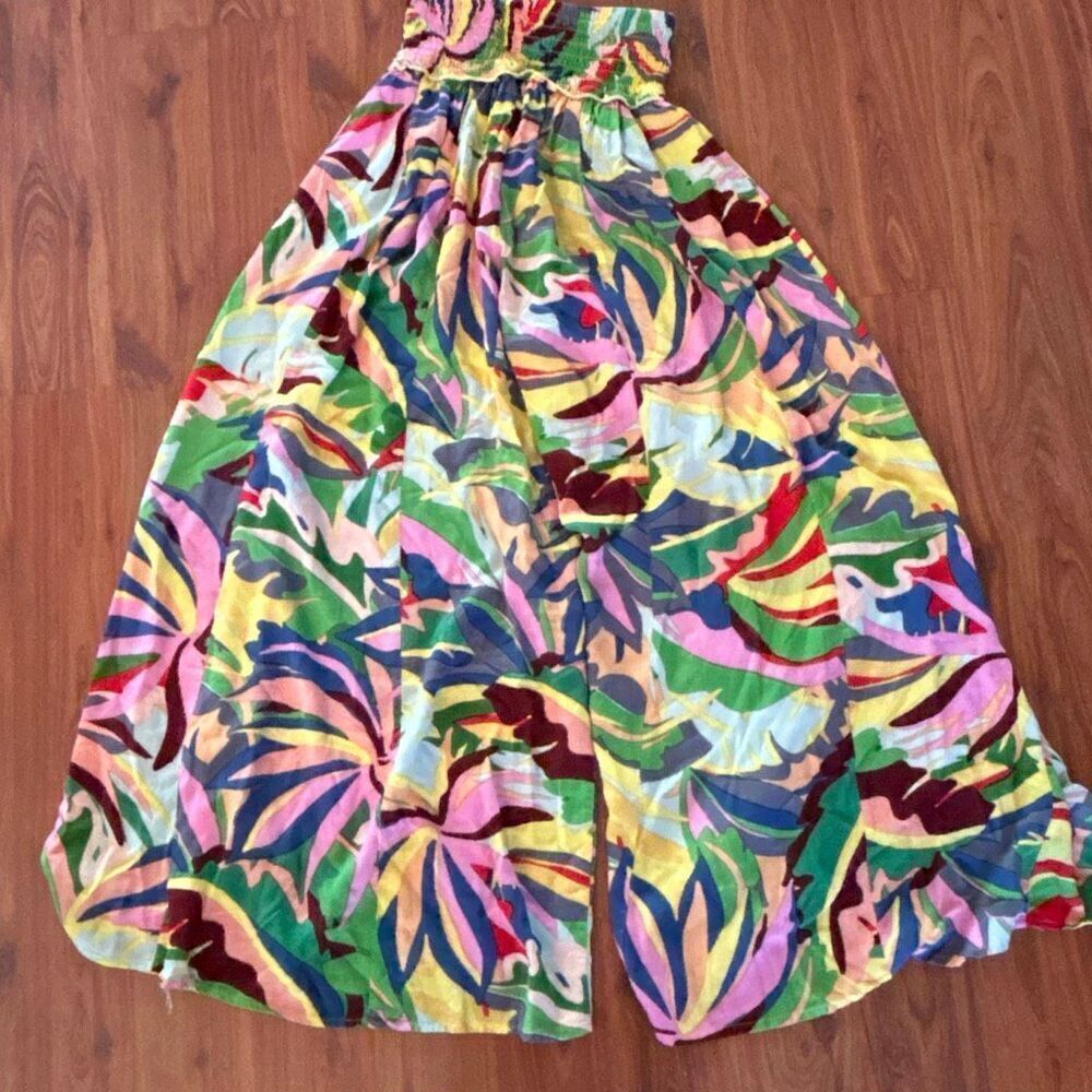 True destinations cotton white leg Palazo pants colorful tropical print size S
